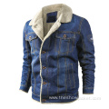 OEM Custom Men's Fleece Blue Denim Jacket Embroidery